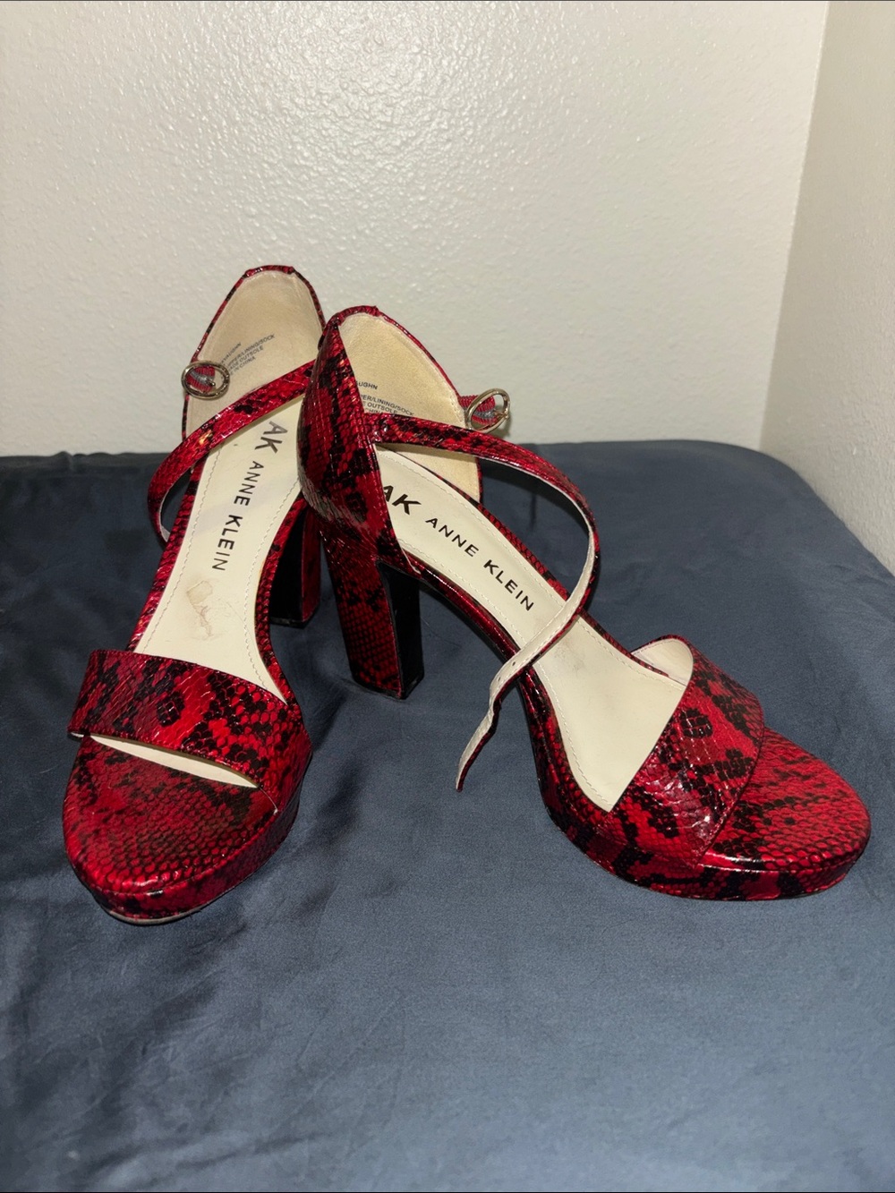 Anne Klein Red Snake-Print Platform Heels